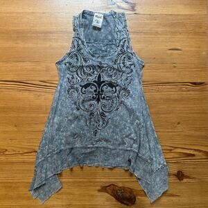 Y2k Vocal Apparel‎ gray cotton crystal sequin cross tunic tank SIZE S